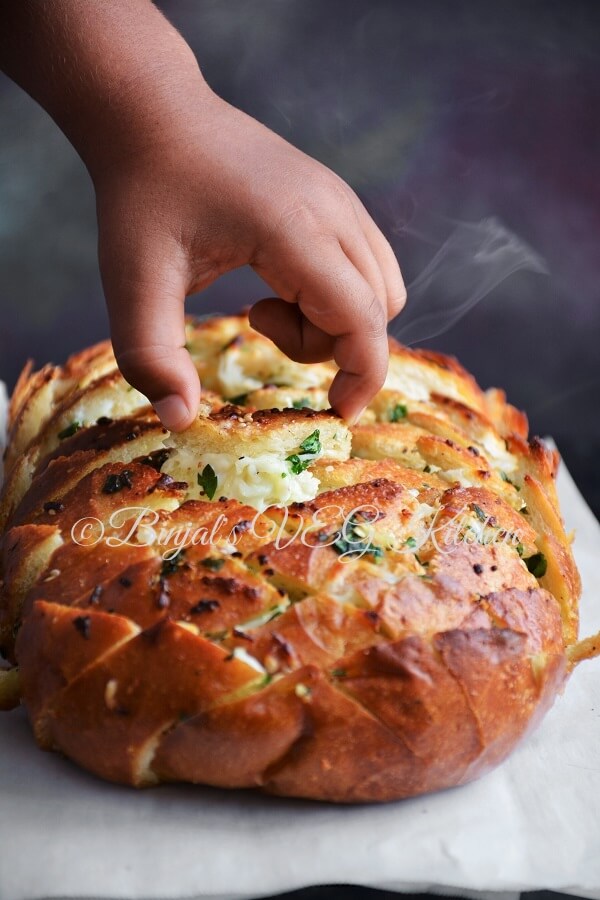 Cheesy Garlic Pull Apart Bread » Binjal's VEG Kitchen